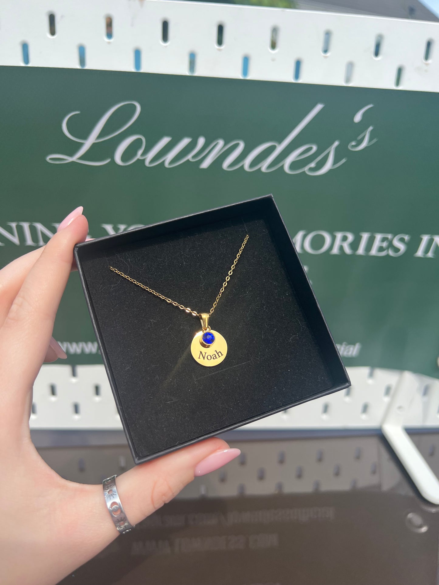 Gold Engraved Birthstone Necklace