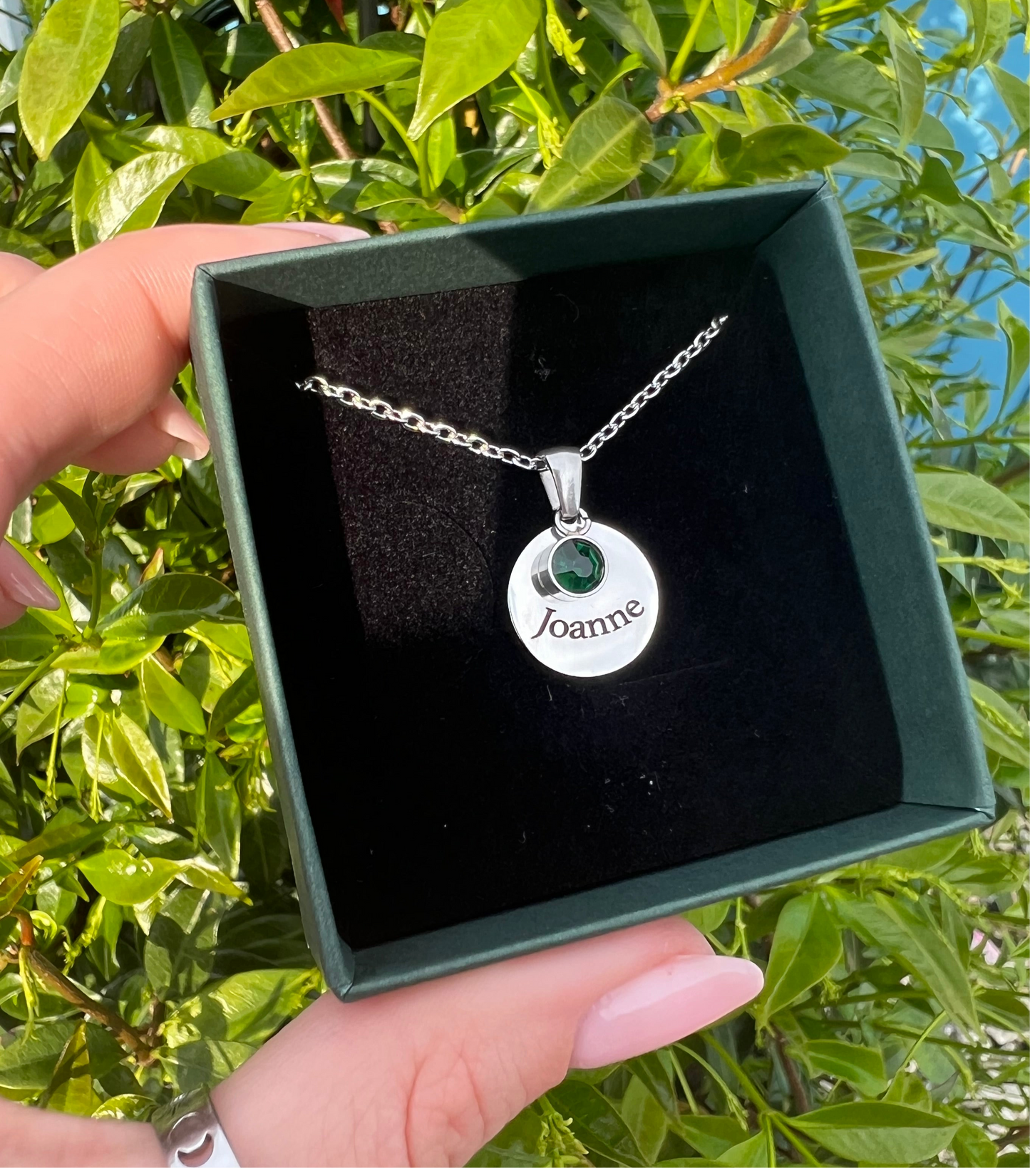 Silver Engraved Birthstone Necklace