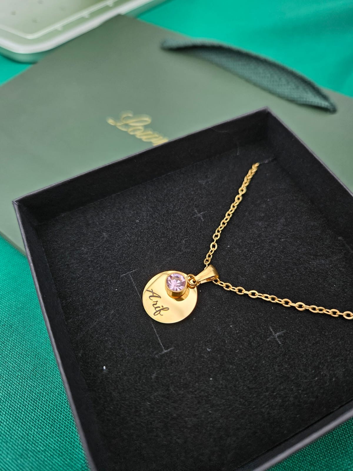 Gold Engraved Birthstone Necklace