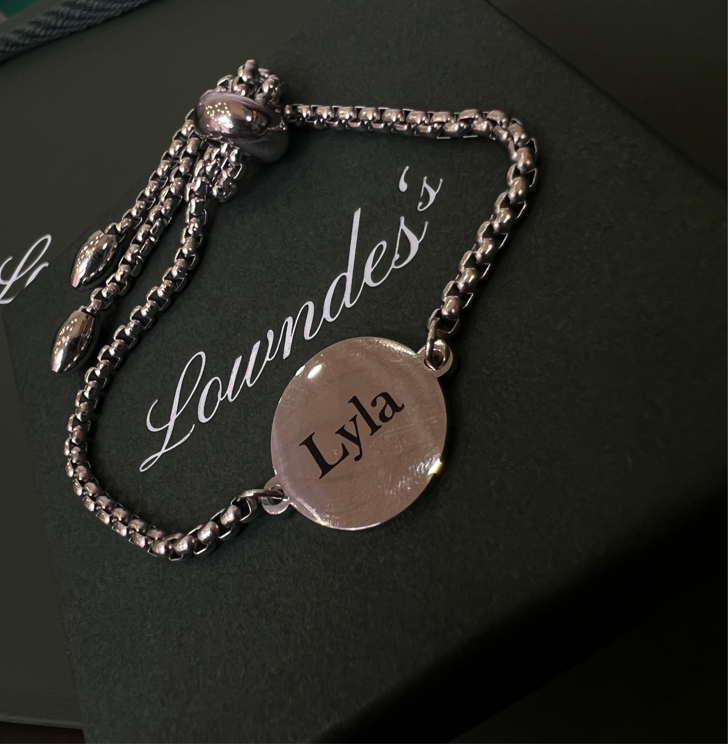 Engraved Silver Disc Bracelet