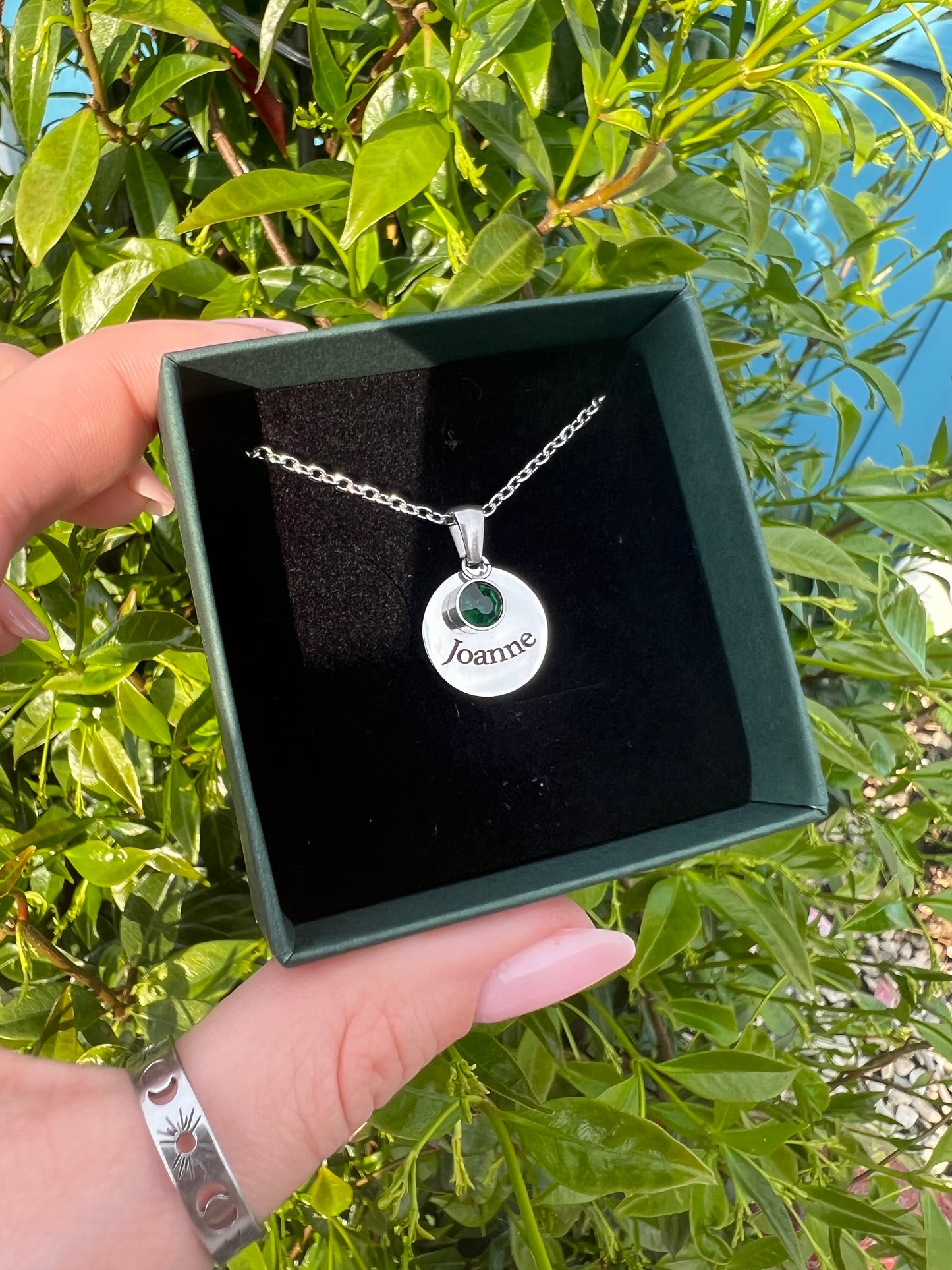 Silver Engraved Birthstone Necklace