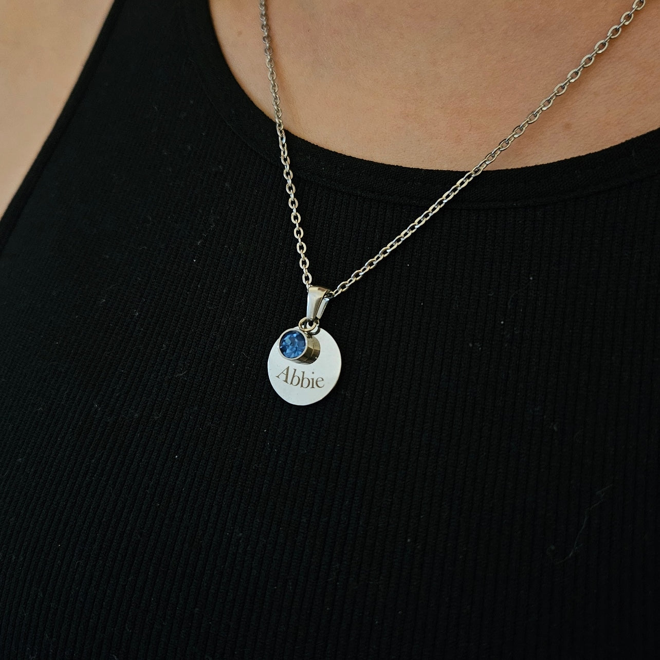 Silver Engraved Birthstone Necklace