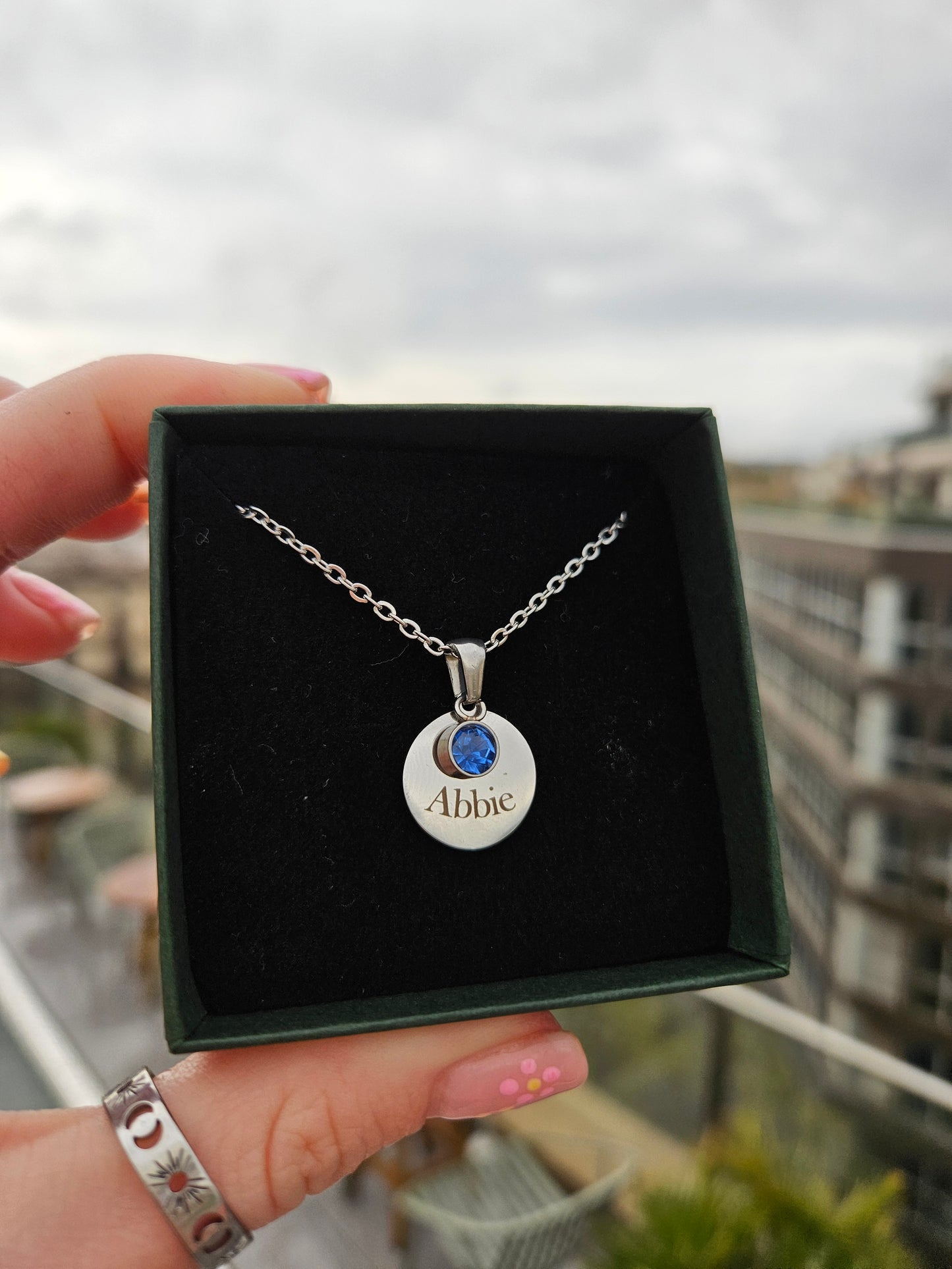 Silver Engraved Birthstone Necklace