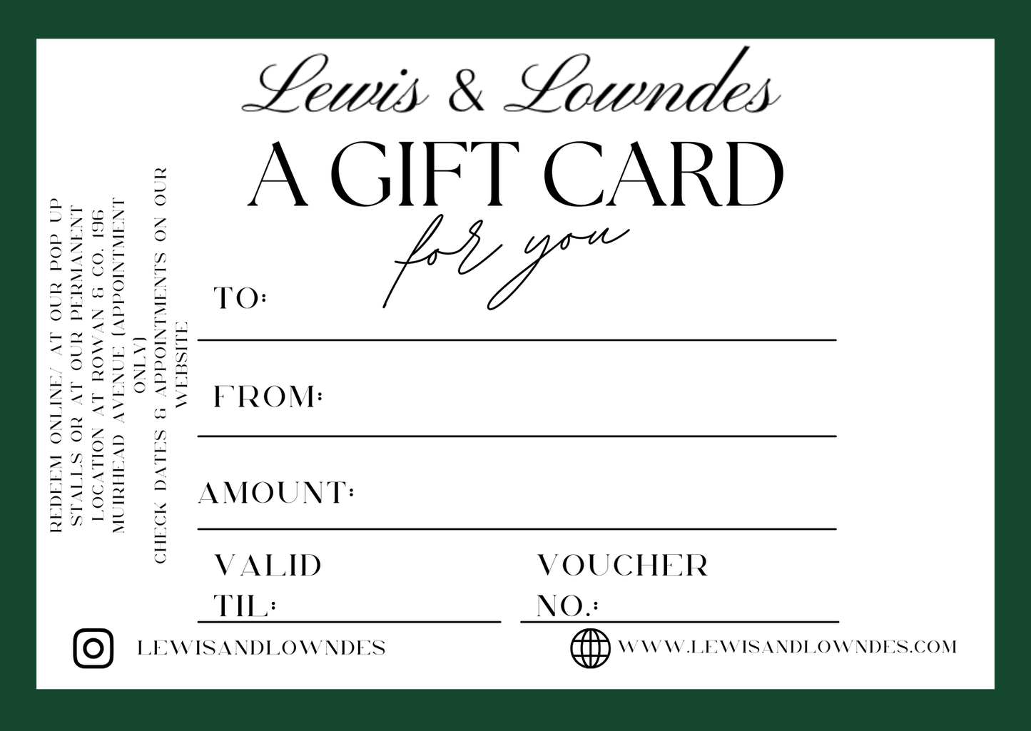 Lewis & Lowndes Gift Card Digital